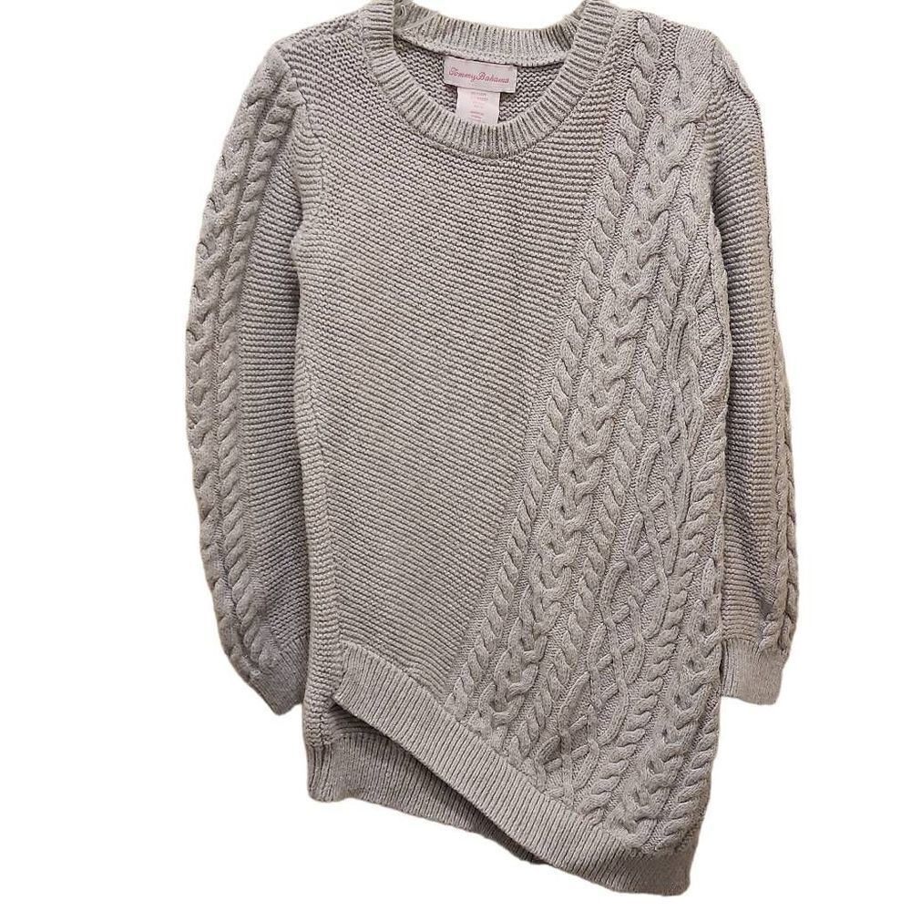 Tommy Bahama Chunky Knit‎ Ribbed Sweater Girl's Size L/6x Gray Angled Hymn Tunic